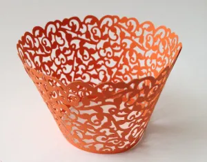 12 pcs MINI (Small) Orange Coral Filigree Lace Cupcake Wrappers