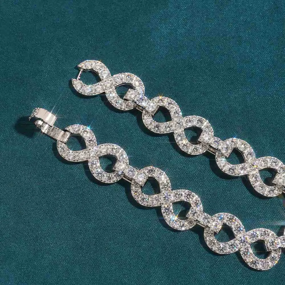 13MM Moissanite Infinity Link Bracelet 14K Gold