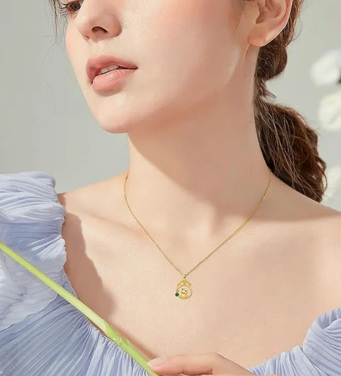 14K Gold Frog Necklace Pendant Toad Leaf Jewelry Green Emerald Womens Girls Teen Birthday Gift 14K Solid Gold 18in.