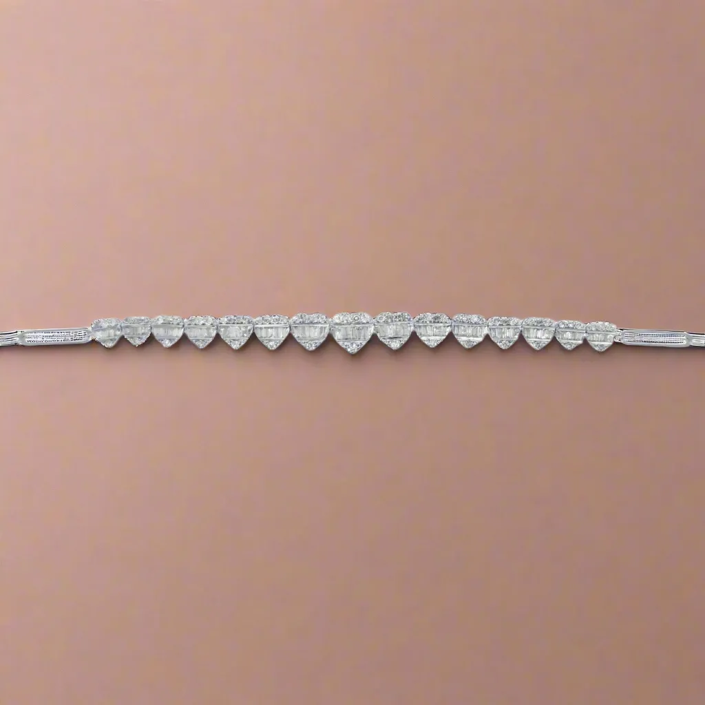 14K Gold Paperclip With Center Diamond Hearts Bracelet