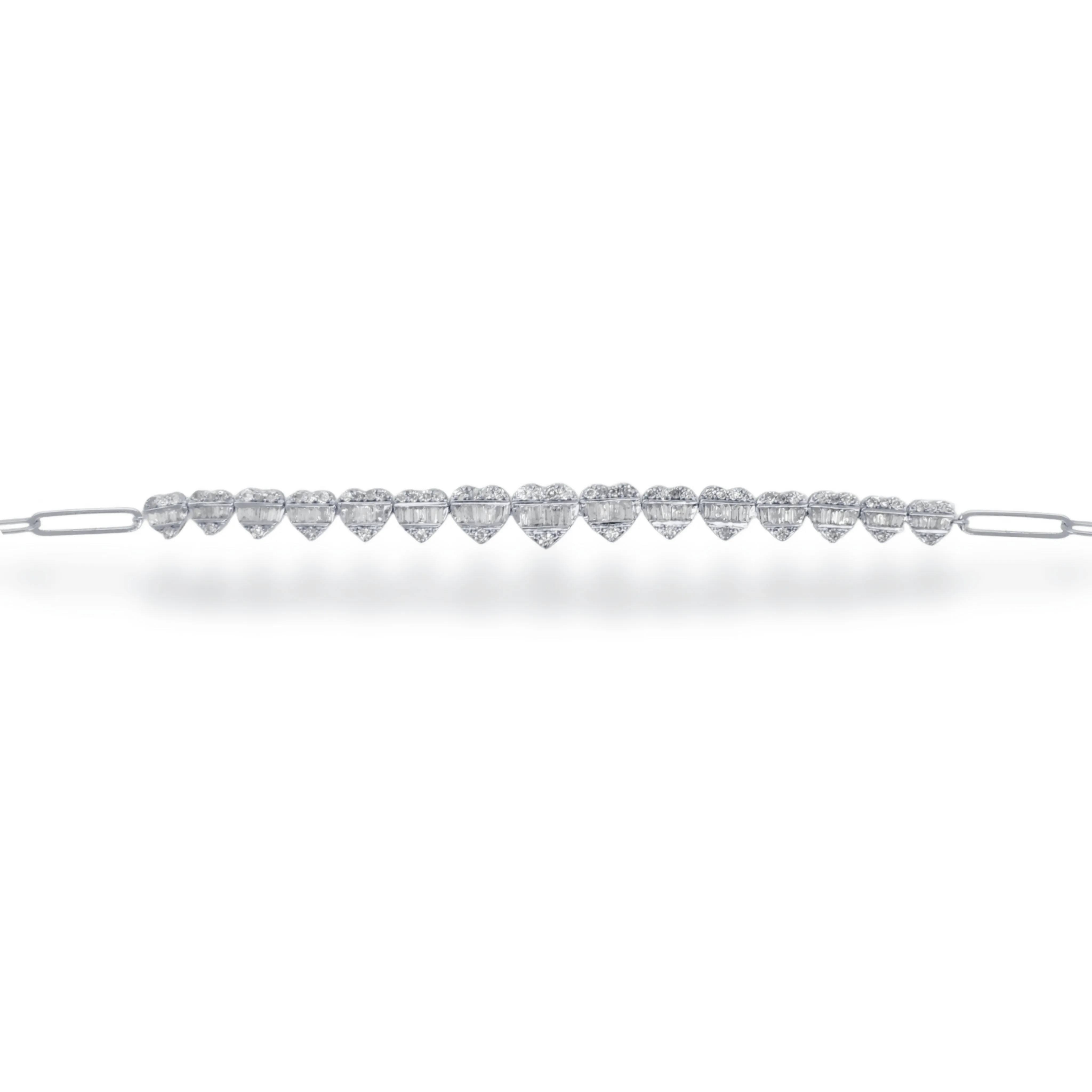 14K Gold Paperclip With Center Diamond Hearts Bracelet