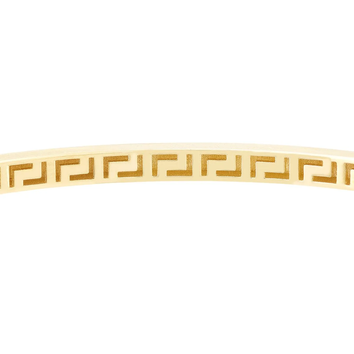 14K Gold Plain Square Tube Bangle with Greek Key Interior