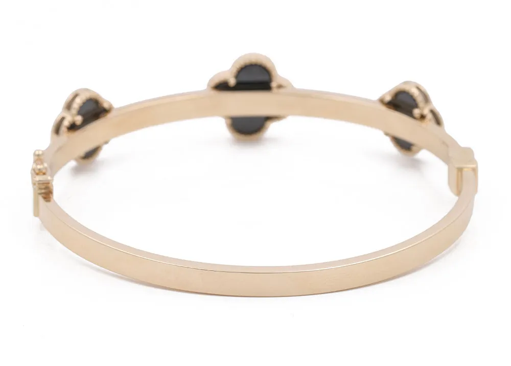 14K Yellow Gold Fashion with Onyx Flowers Bracelet