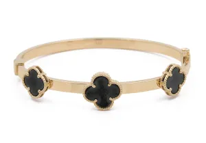 14K Yellow Gold Fashion with Onyx Flowers Bracelet