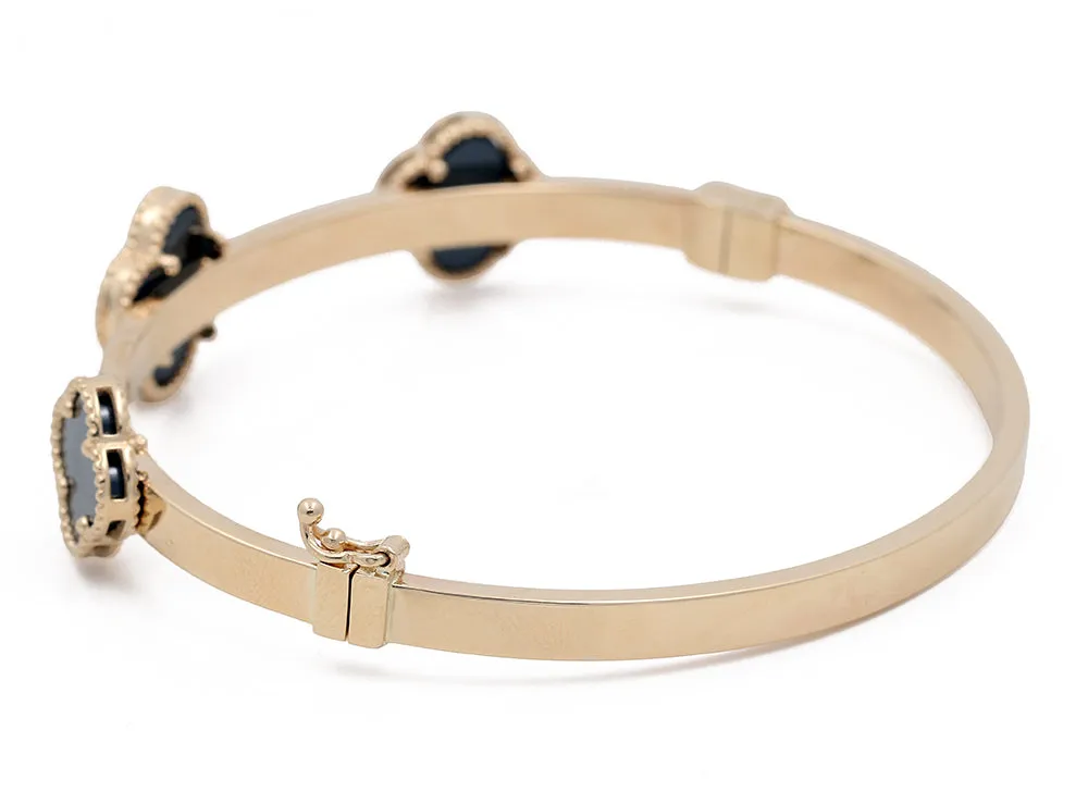 14K Yellow Gold Fashion with Onyx Flowers Bracelet