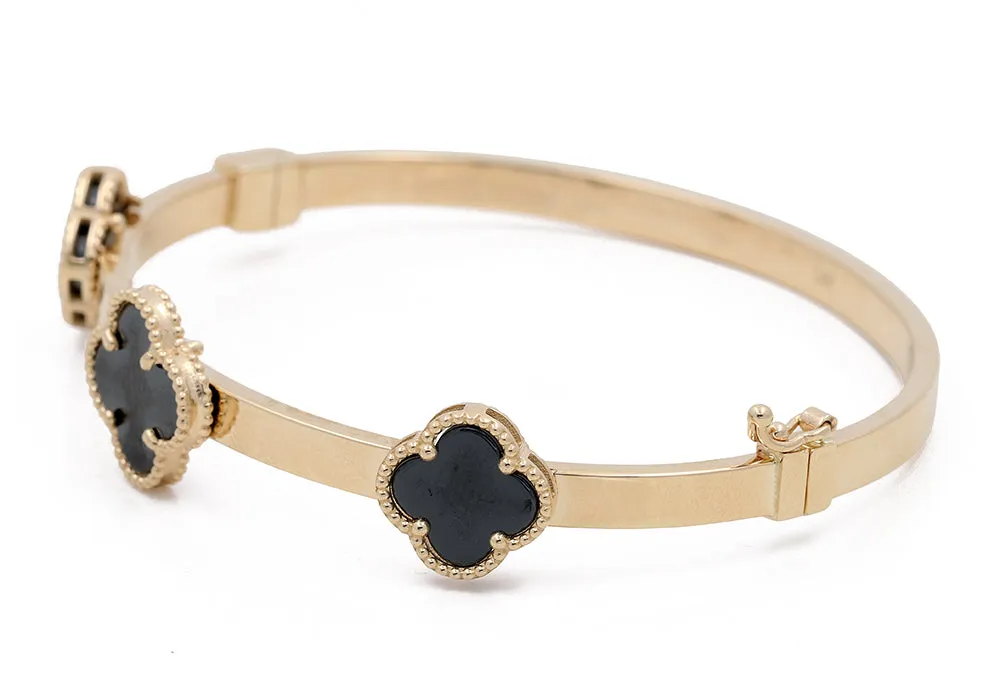 14K Yellow Gold Fashion with Onyx Flowers Bracelet