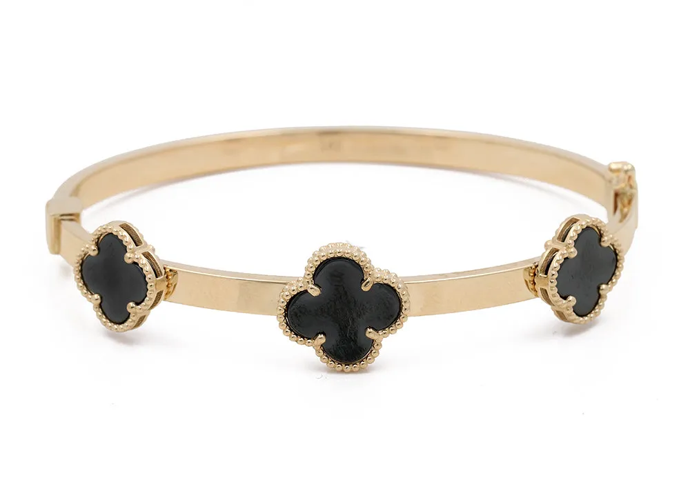 14K Yellow Gold Fashion with Onyx Flowers Bracelet