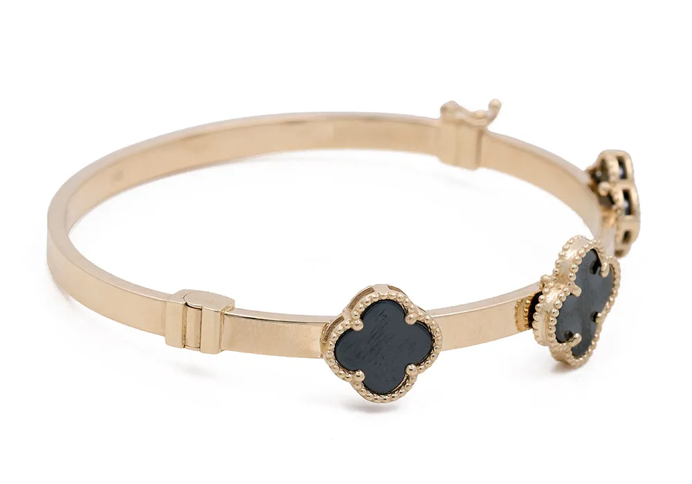 14K Yellow Gold Fashion with Onyx Flowers Bracelet