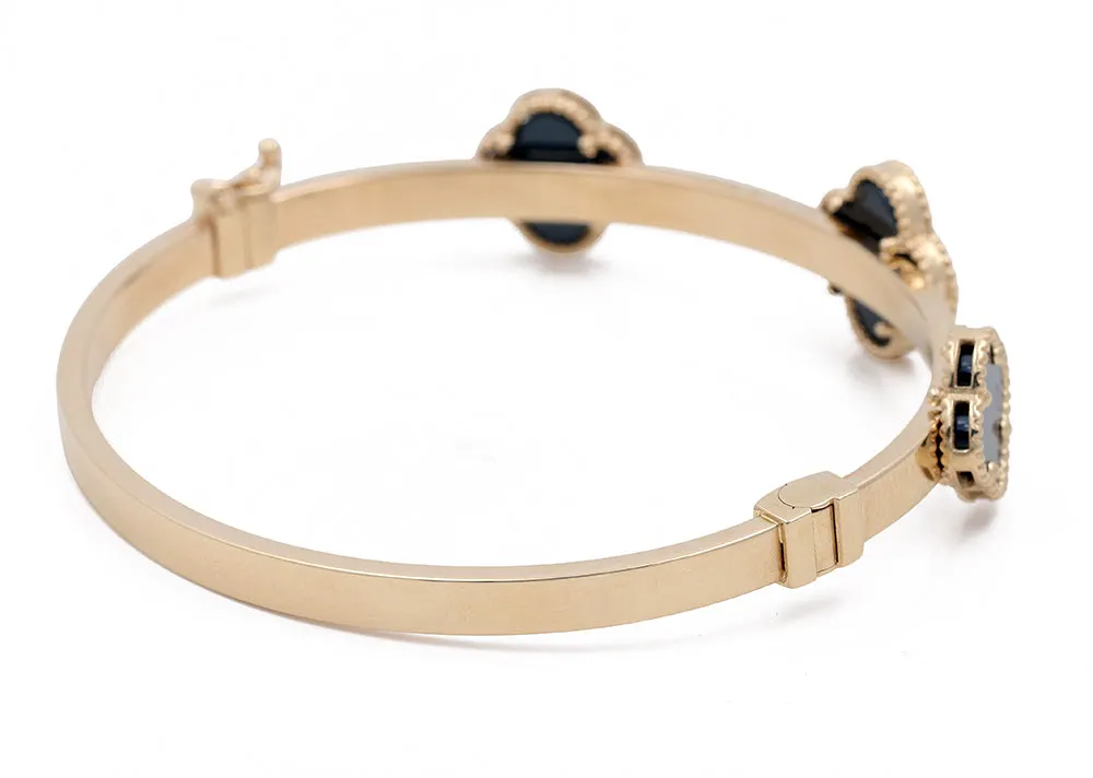 14K Yellow Gold Fashion with Onyx Flowers Bracelet