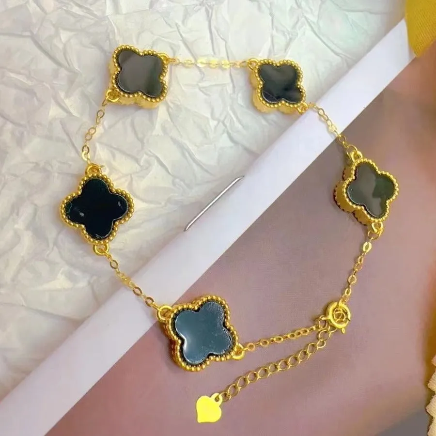 18K Gold Double-Sided Four-Leaf Clover Bracelet