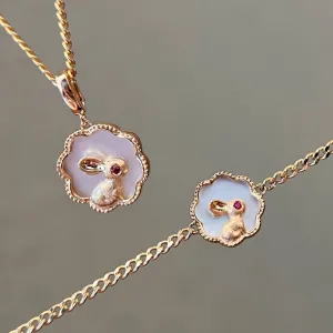 18K Solid Gold Ruby Pendant, Bracelet / Rabbit Pendant , Bracelet