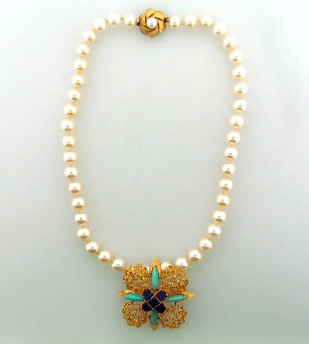 18K Yellow Gold Pearl Strand Necklace with Enhancer