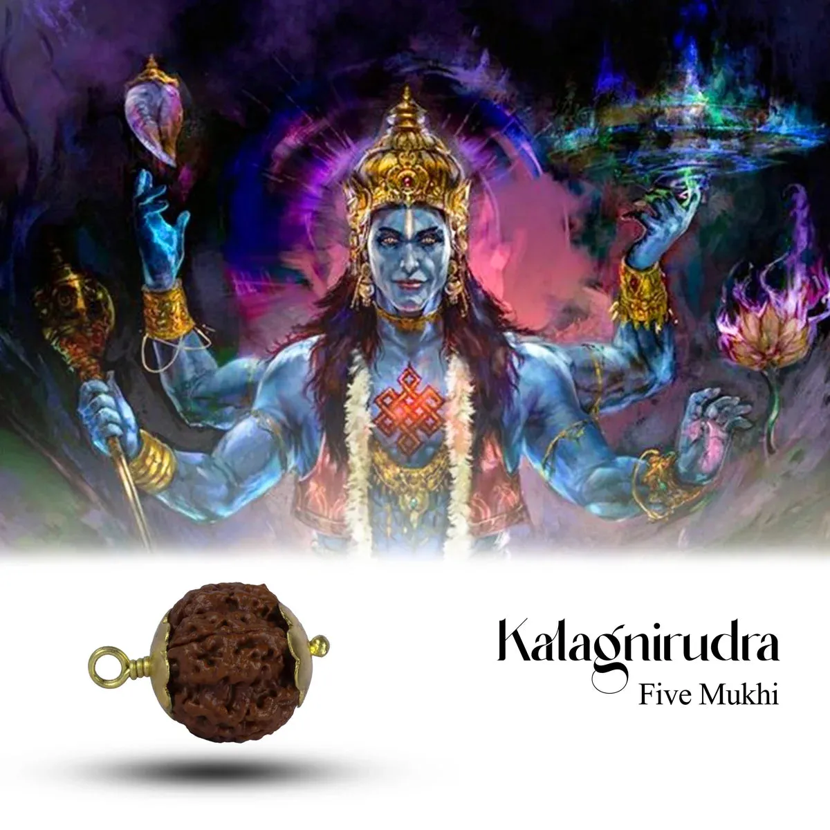 5 Face Rudraksha Pendant | Nepali Rudraksha Bead Pendant/ Rudraksh Locket with Golden Cup for Men & Women