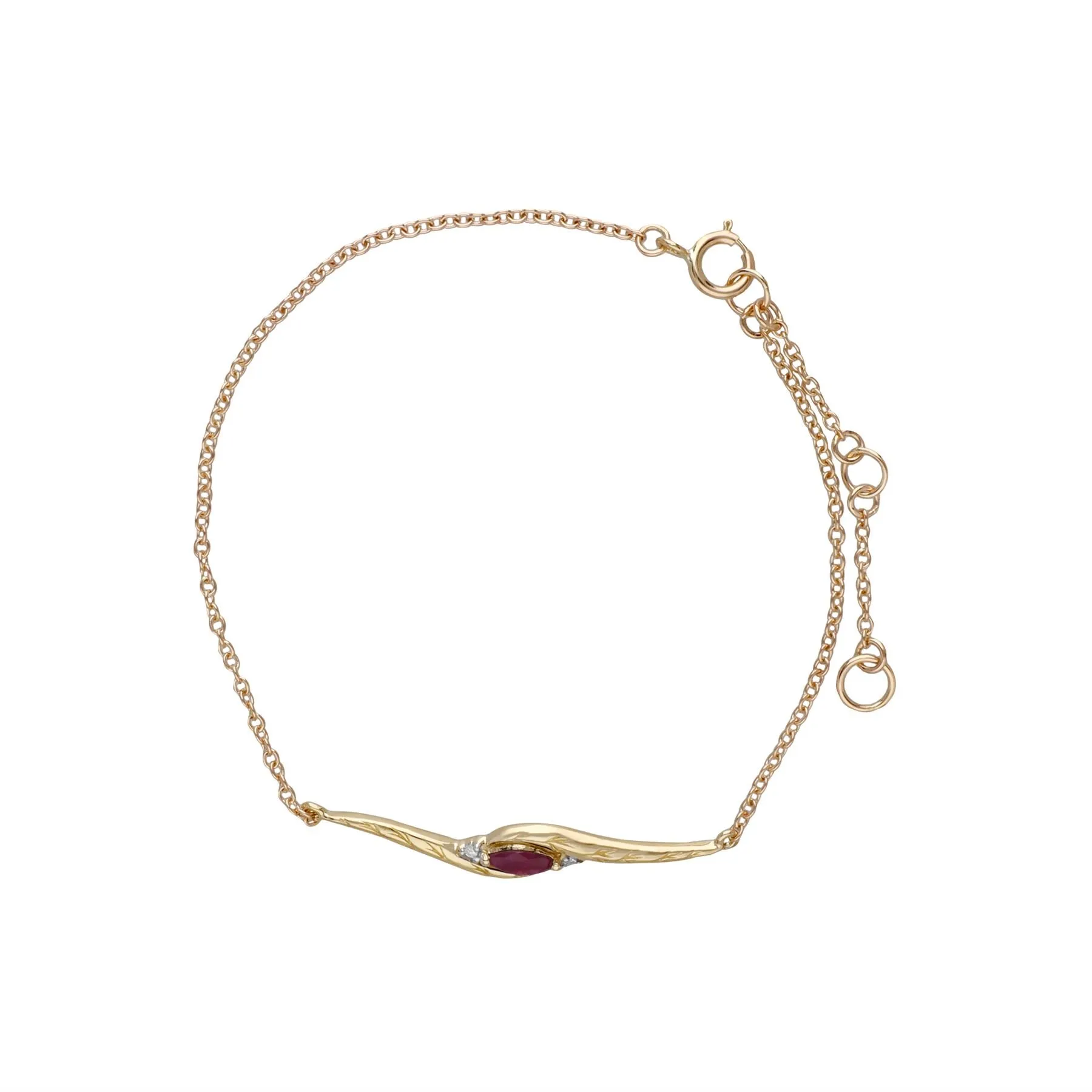 9 ct or Jaune Marquise Diamants et Rubis Tortillon 19cm Bracelet