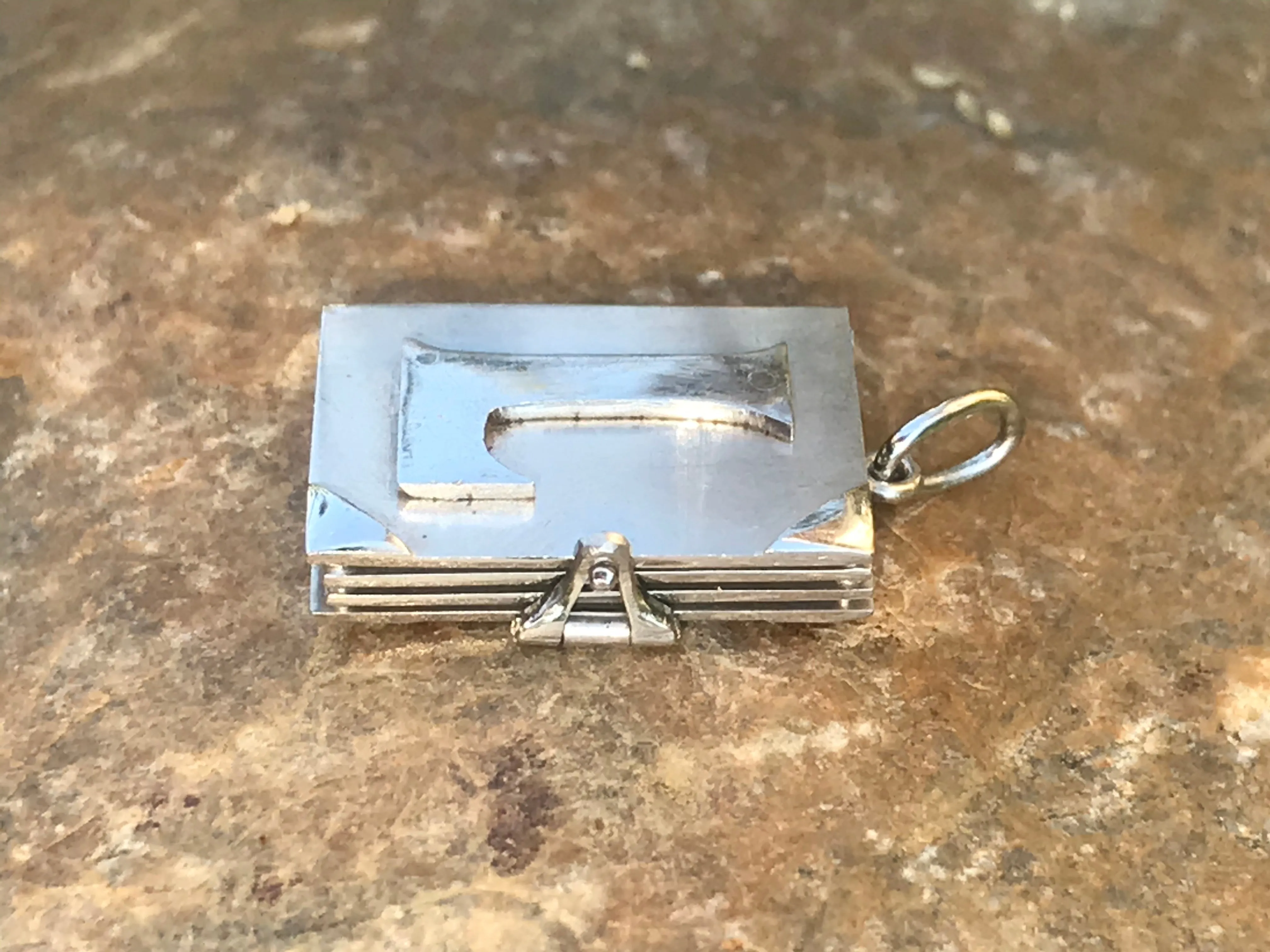 Antique Sterling Silver 925 “L” Book Vintage Pages Locket Charm Pendant 4.2g
