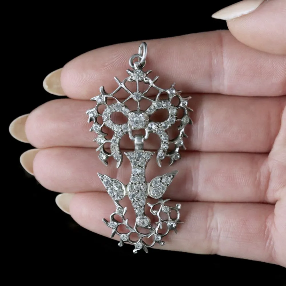 Antique Victorian French Saint Esprit Dove Pendant Paste Silver