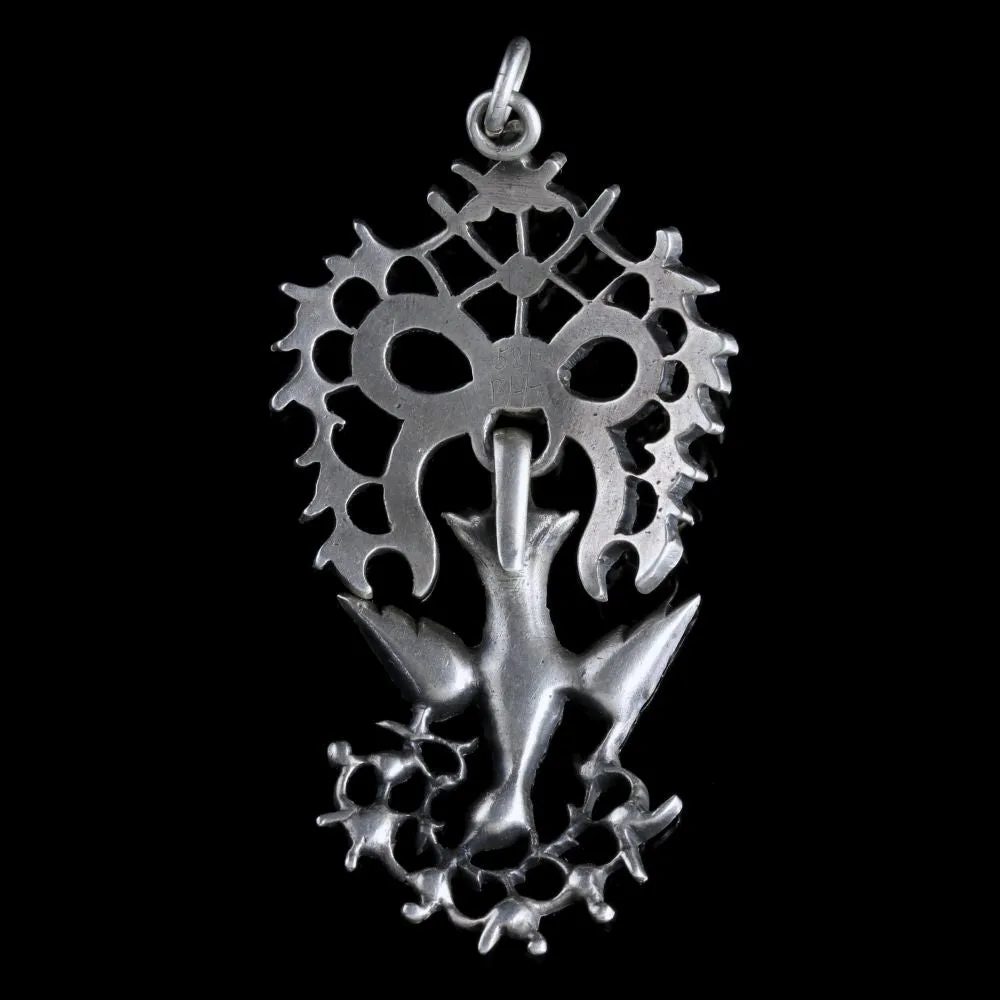 Antique Victorian French Saint Esprit Dove Pendant Paste Silver
