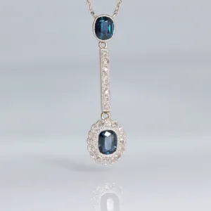 Art Deco 15ct Rose Gold Sapphire and Diamond Pendant