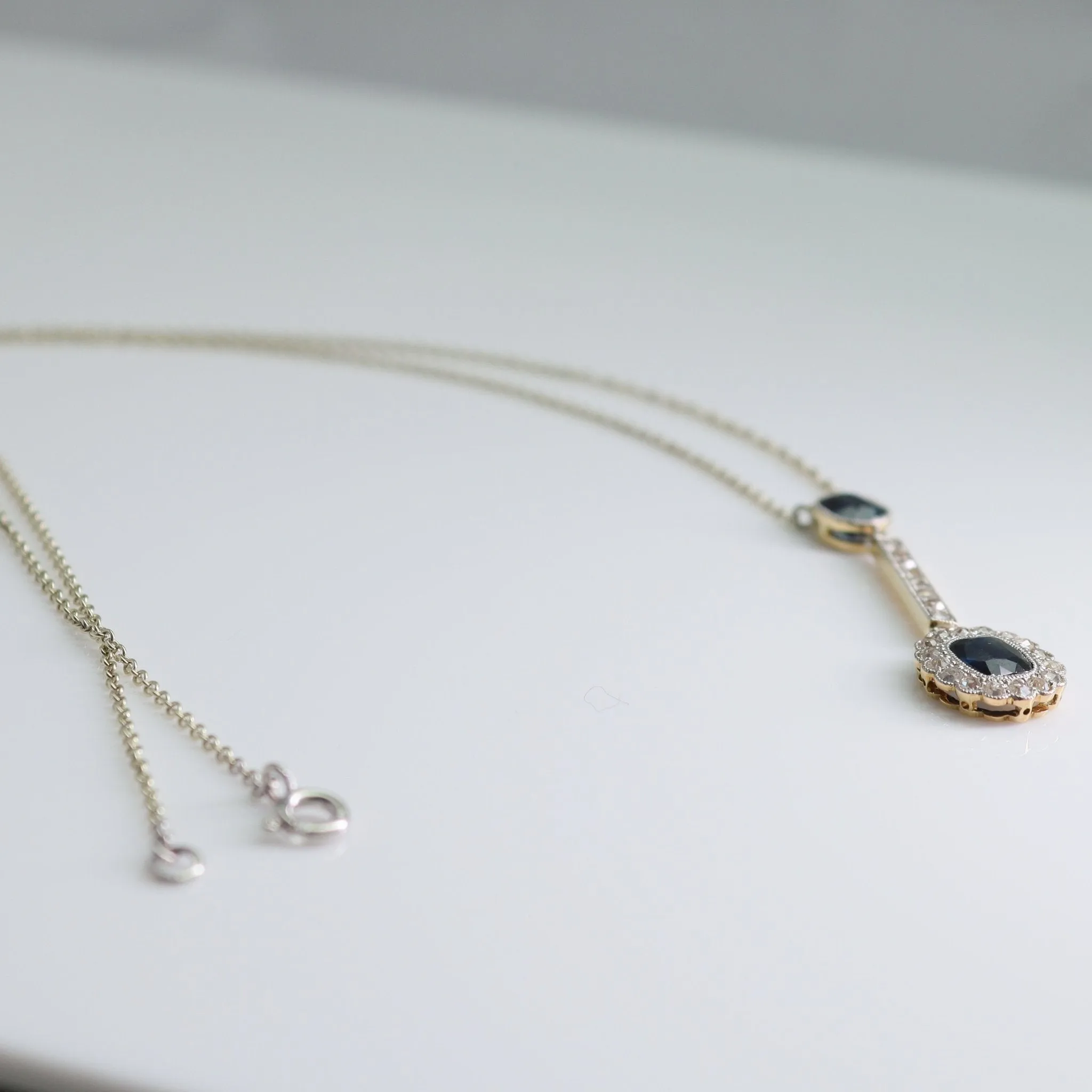 Art Deco 15ct Rose Gold Sapphire and Diamond Pendant