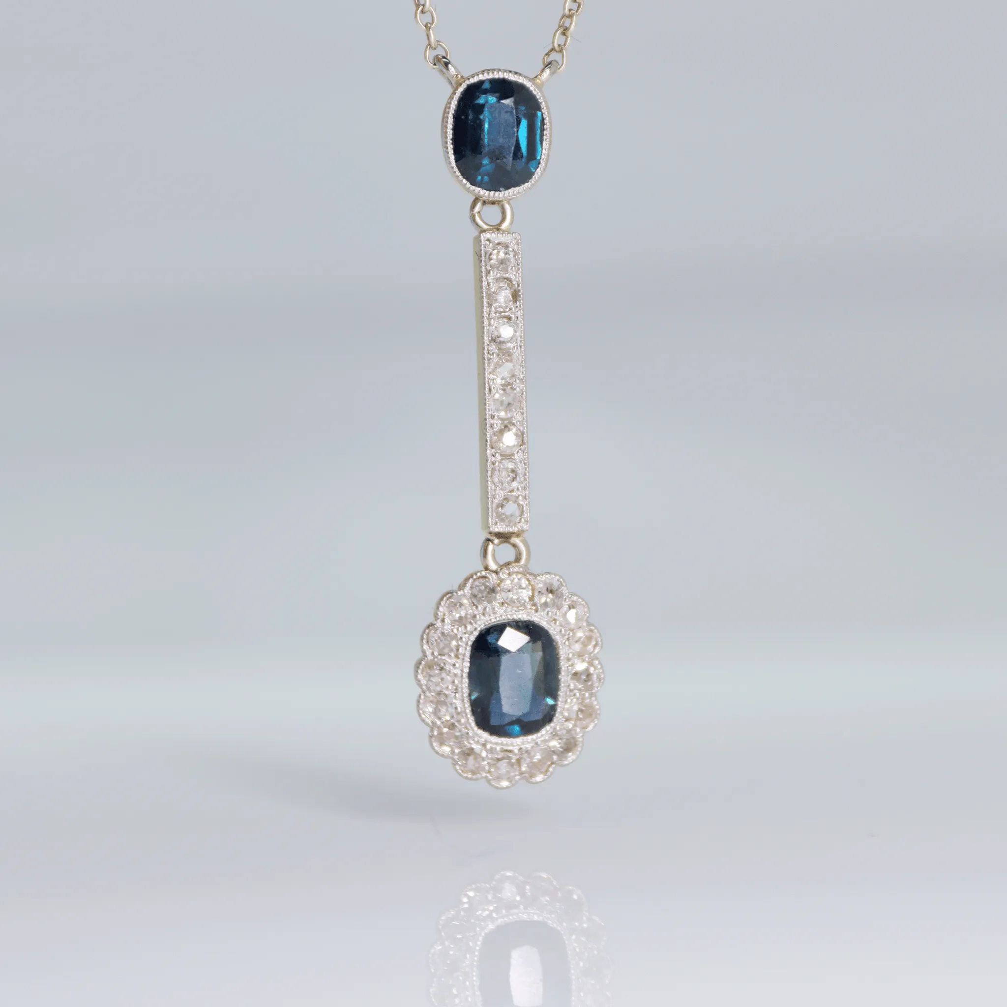 Art Deco 15ct Rose Gold Sapphire and Diamond Pendant