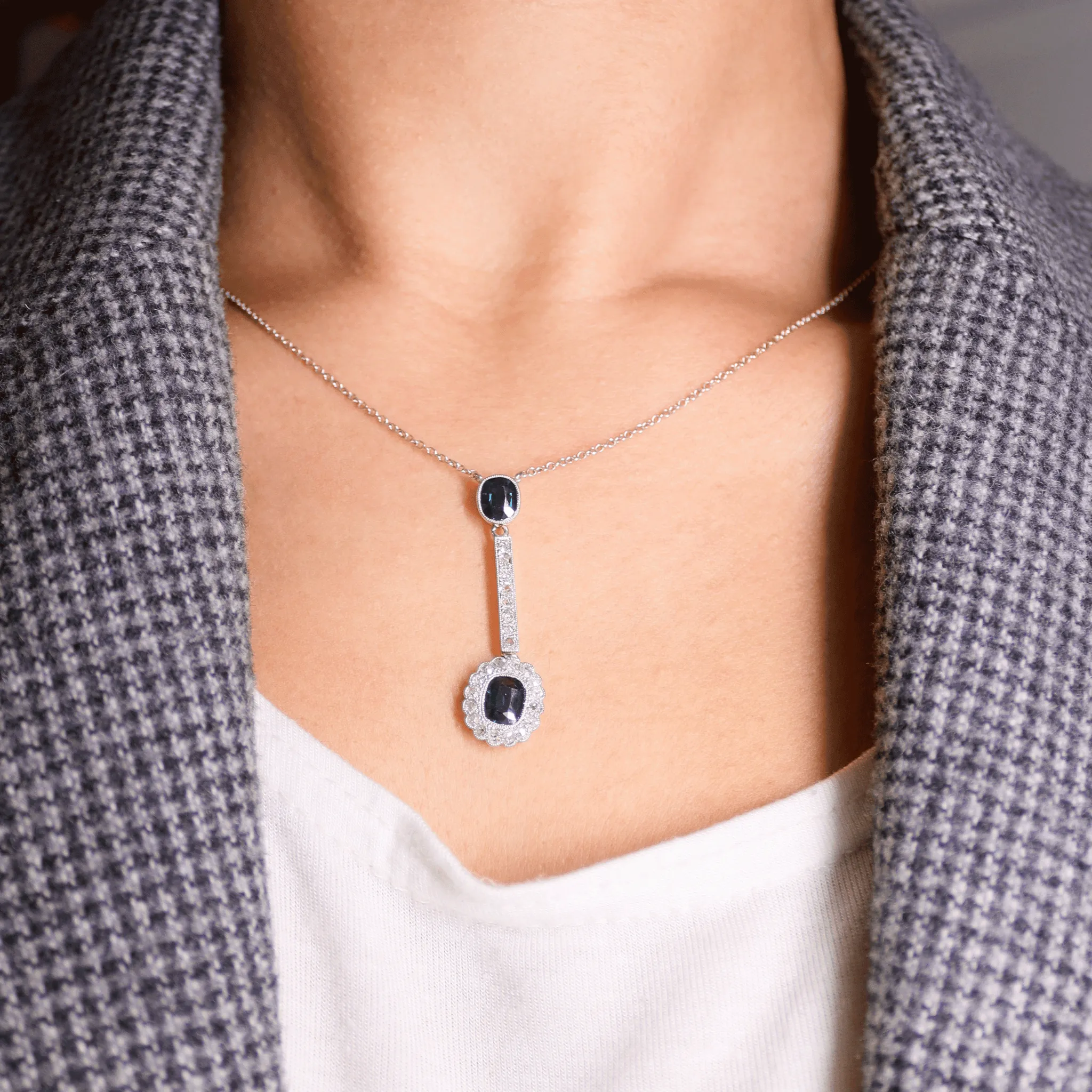 Art Deco 15ct Rose Gold Sapphire and Diamond Pendant