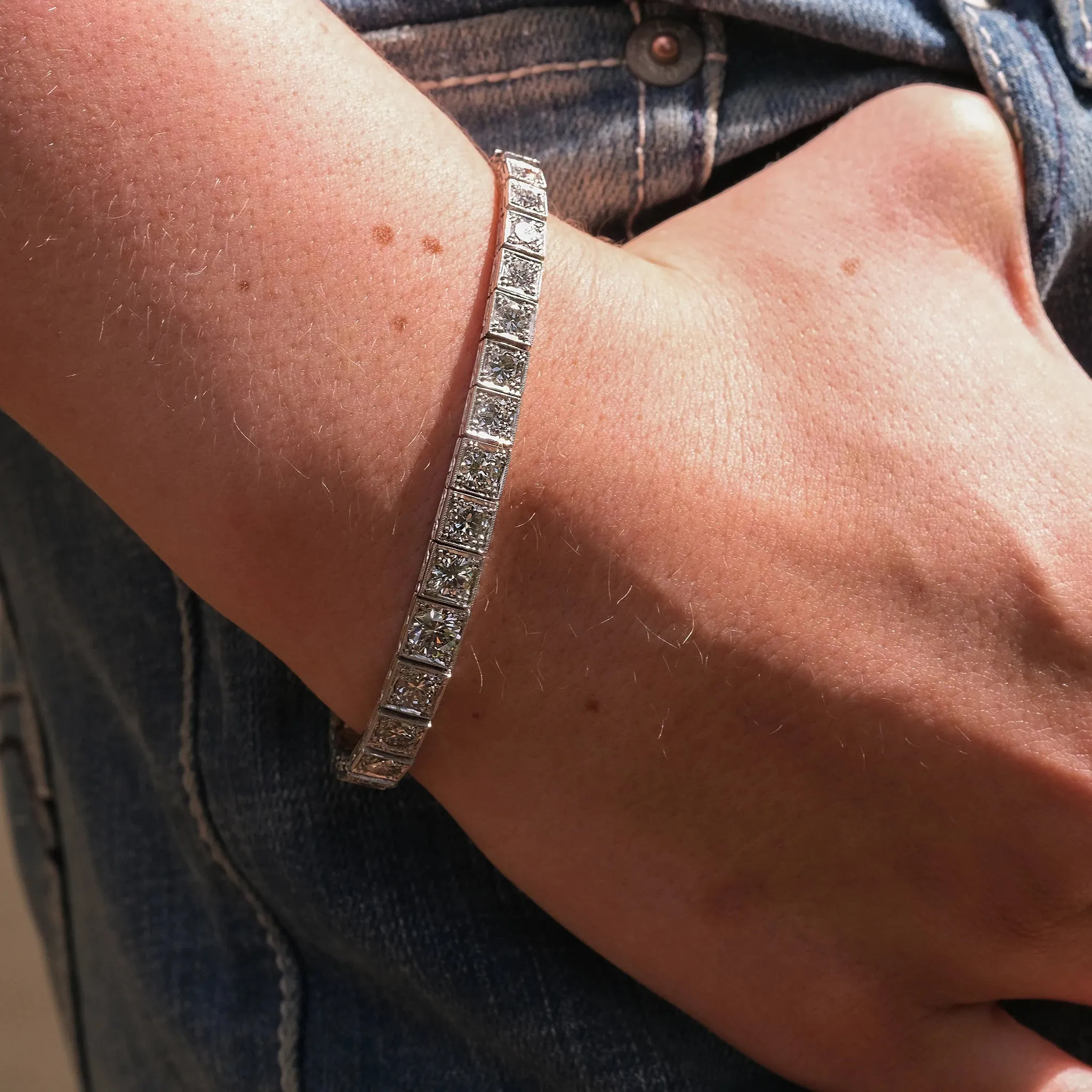 Art Deco 1930's Platinum 7.2 Carat Diamond Line Bracelet