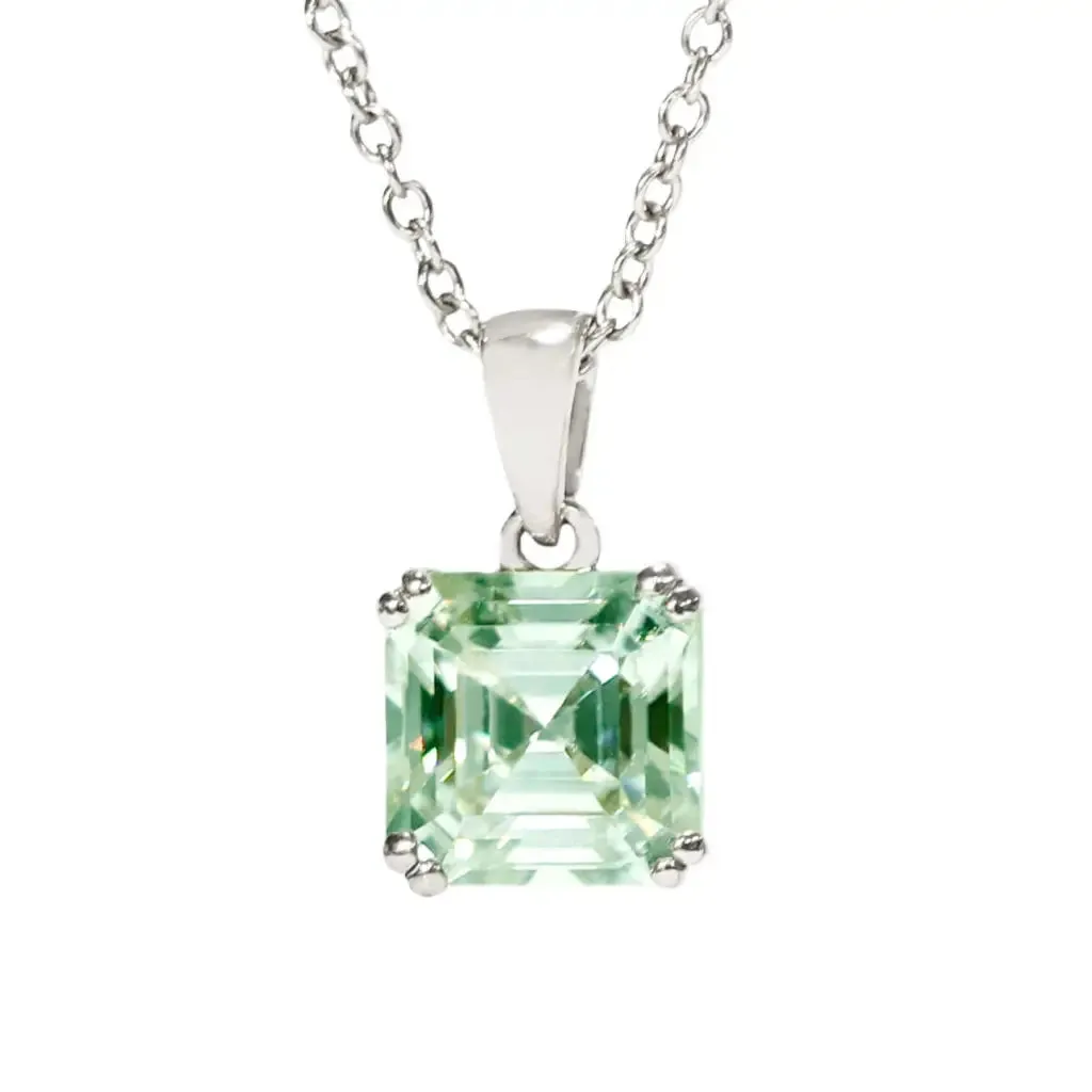 Asscher Mint Green Moissanite Solitaire Pendant in 18K gold