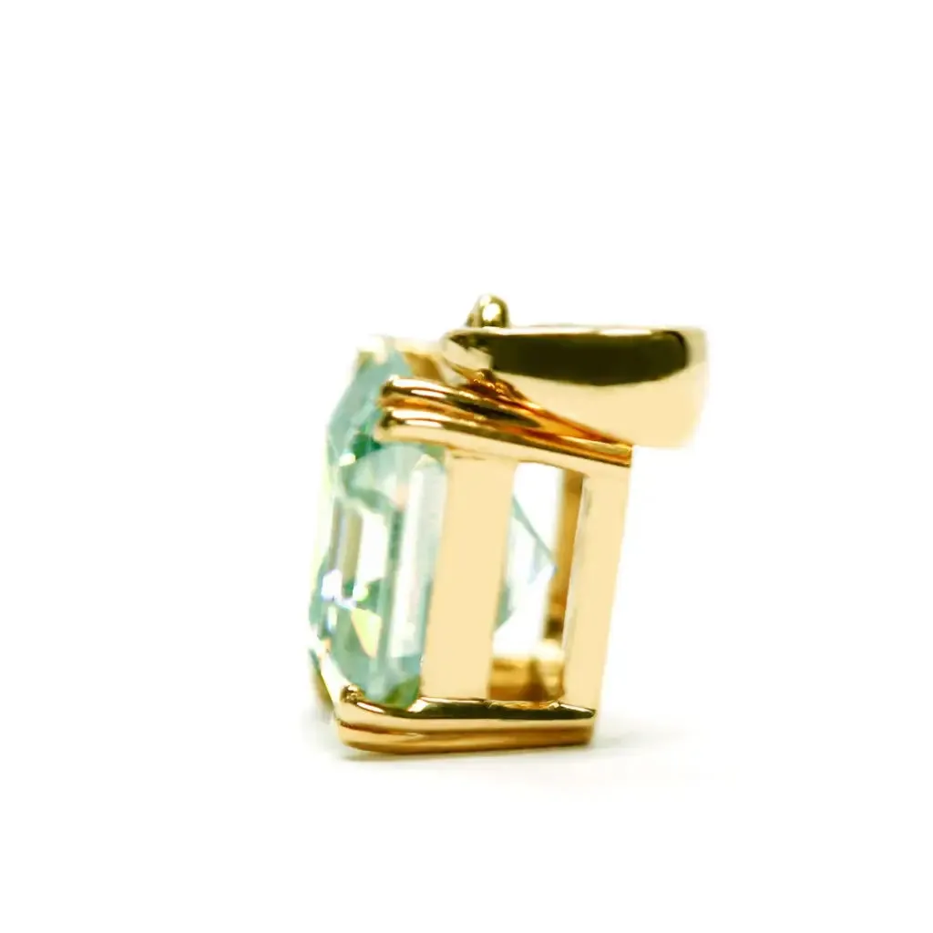 Asscher Mint Green Moissanite Solitaire Pendant in 18K gold