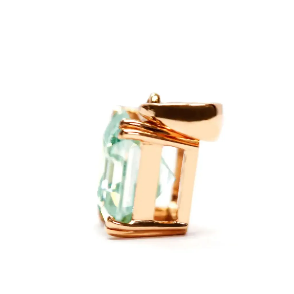 Asscher Mint Green Moissanite Solitaire Pendant in 18K gold
