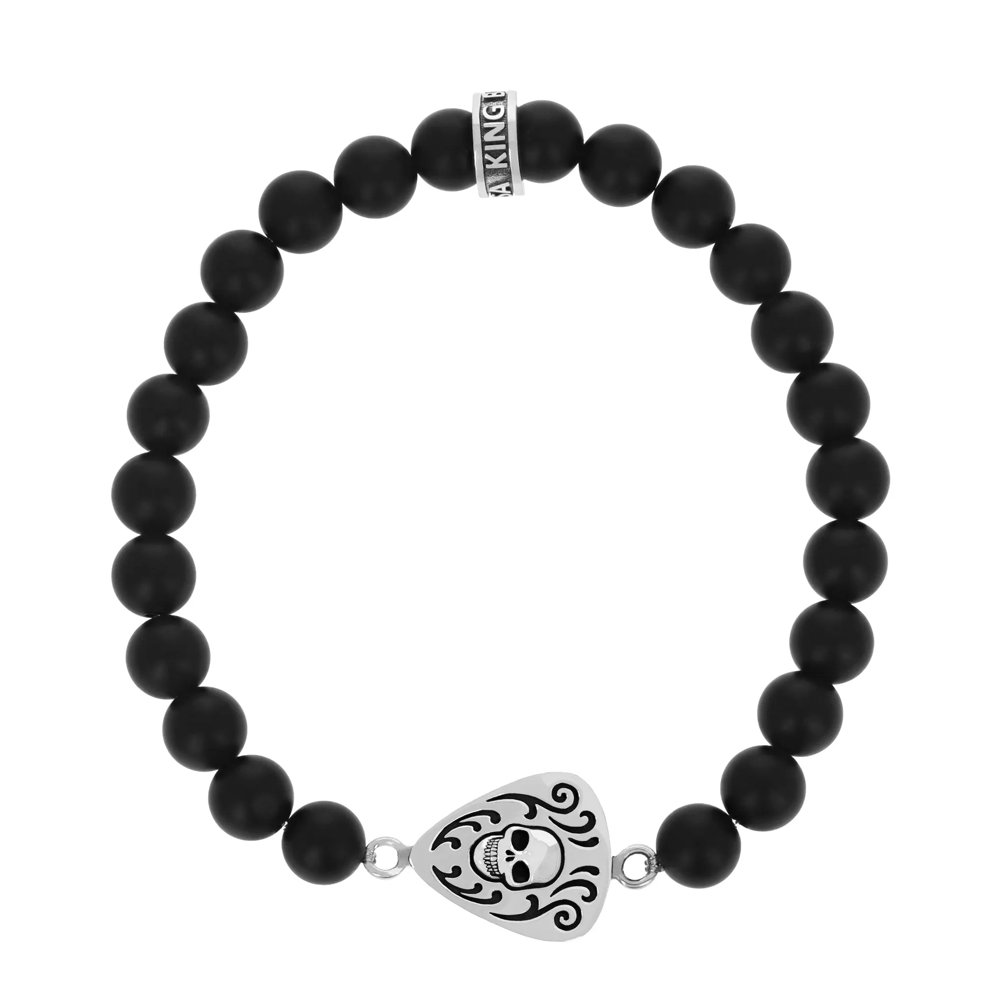 Beaded Bracelet with Skull Guitar Pick