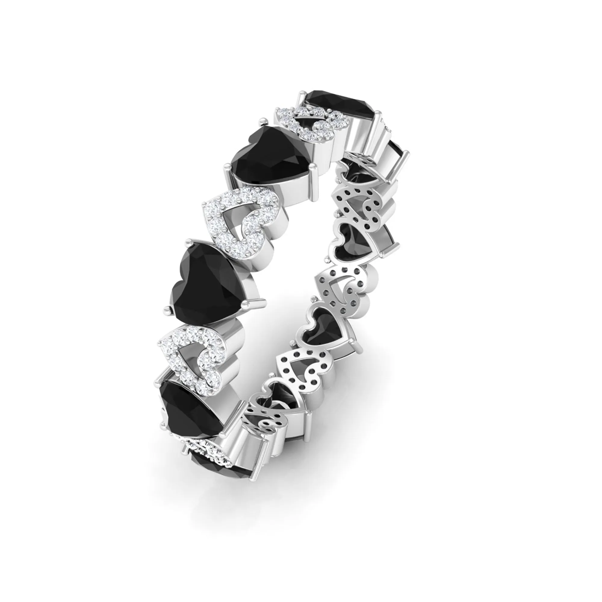 Black Onyx Heart Shape Eternity Ring with Diamond