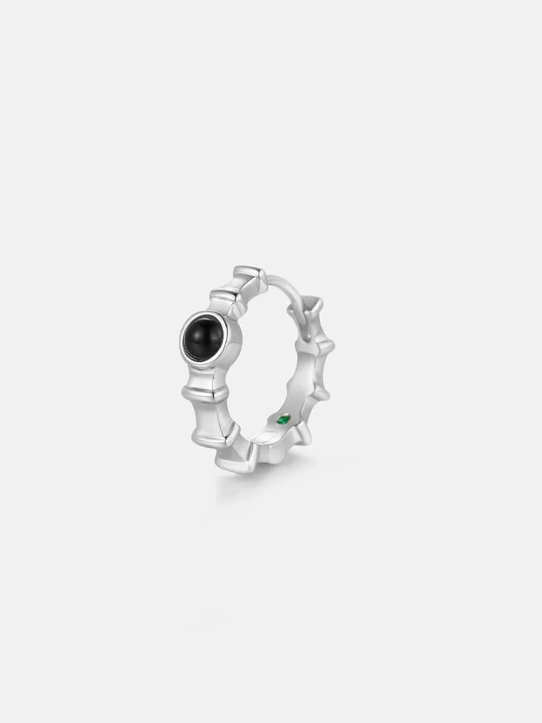 Black Onyx Ridge Hoop Silver Earrings