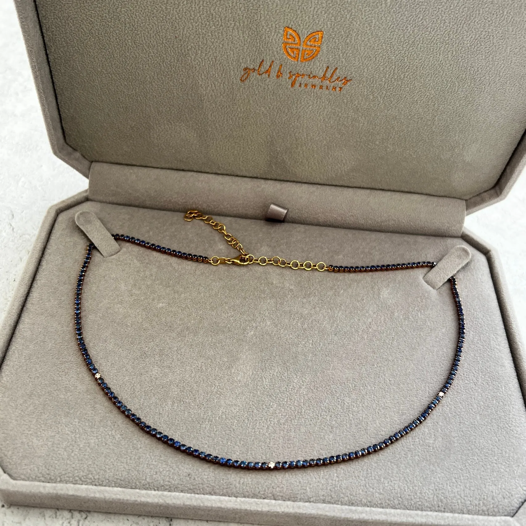 Blue Sapphire And Diamonds Tennis Choker Necklace