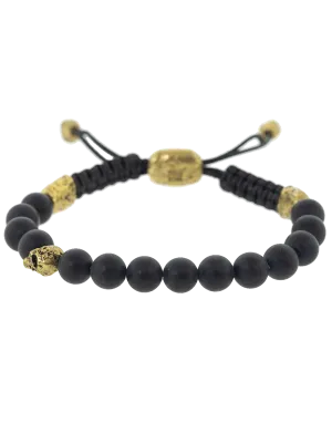 Brass Skull and Onyx Bead Bracelet