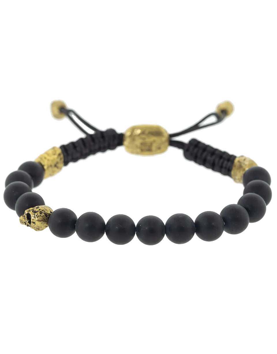 Brass Skull and Onyx Bead Bracelet