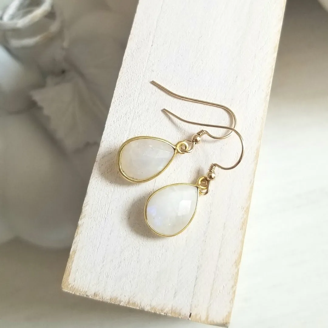 Bridesmaid Gift, Dainty Moonstone Earrings