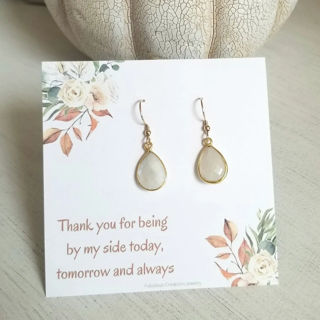 Bridesmaid Gift, Dainty Moonstone Earrings