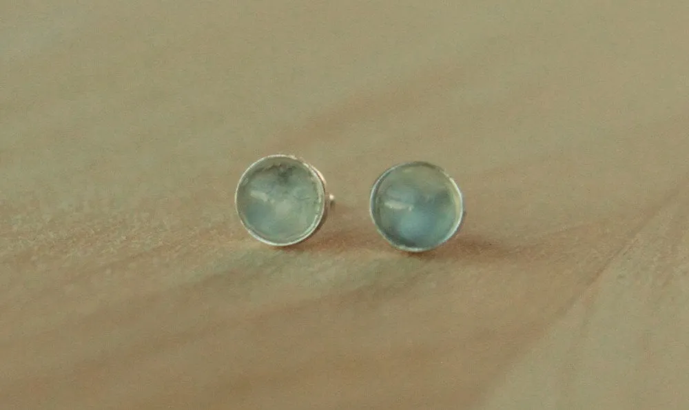 Catseye Moonstone Bezel Gemstones, Med (Niobium or Titanium Post Earrings)