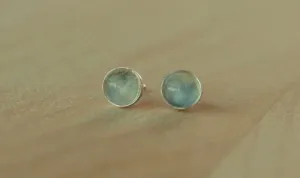 Catseye Moonstone Bezel Gemstones, Med (Niobium or Titanium Post Earrings)