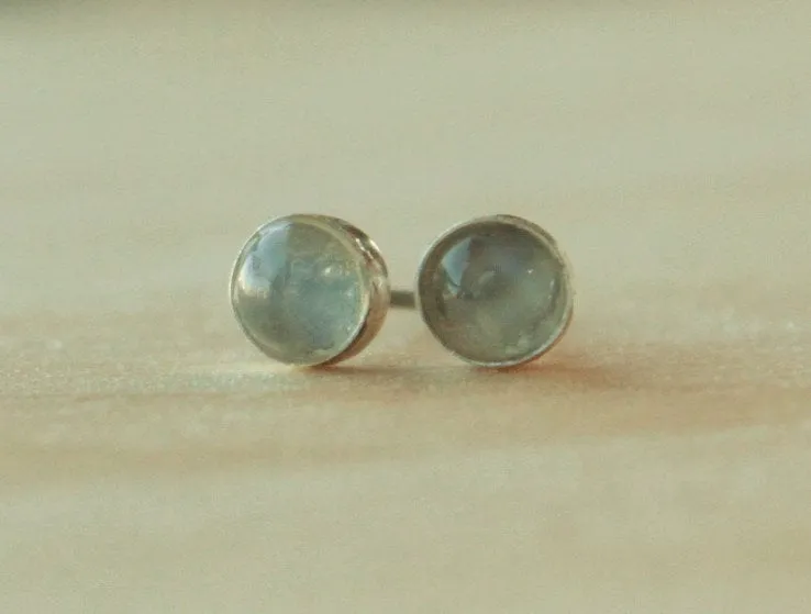 Catseye Moonstone Bezel Gemstones, Med (Niobium or Titanium Post Earrings)