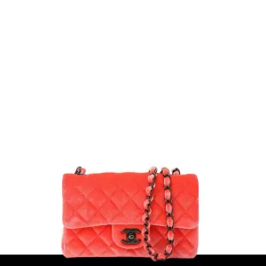 Chanel 2014 Coral Velvet Small Medium So Black CC Classic Flap