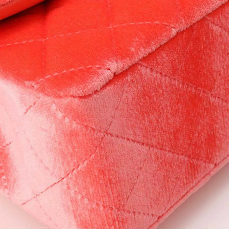 Chanel 2014 Coral Velvet Small Medium So Black CC Classic Flap