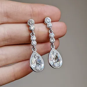 Dazzling Long Crystal Modern Wedding Bridal Teardrop Drop Earrings