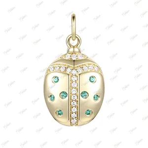 Emerald & Diamond Lady Bug Charm 11.5X9.8mm