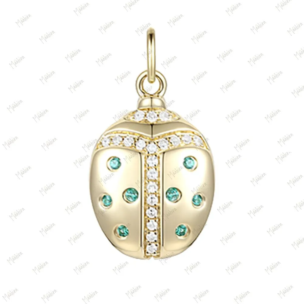 Emerald & Diamond Lady Bug Charm 11.5X9.8mm