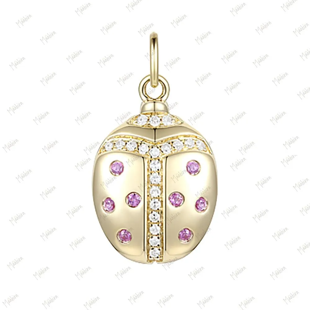Emerald & Diamond Lady Bug Charm 11.5X9.8mm