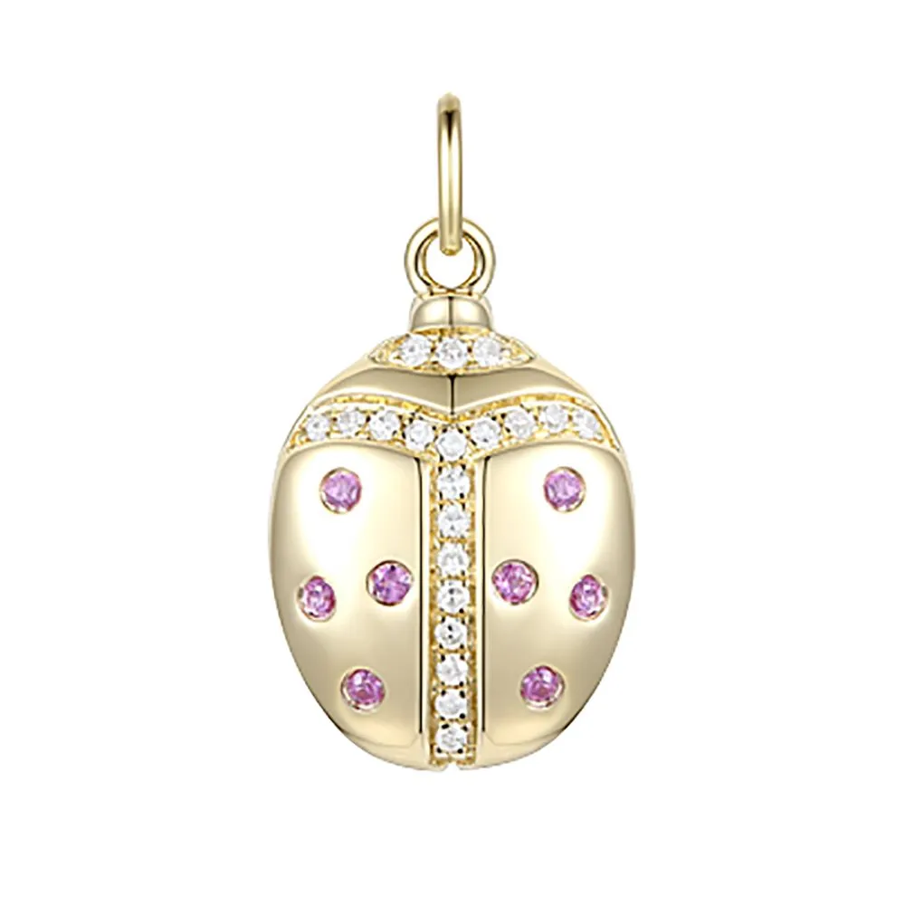 Emerald & Diamond Lady Bug Charm 11.5X9.8mm