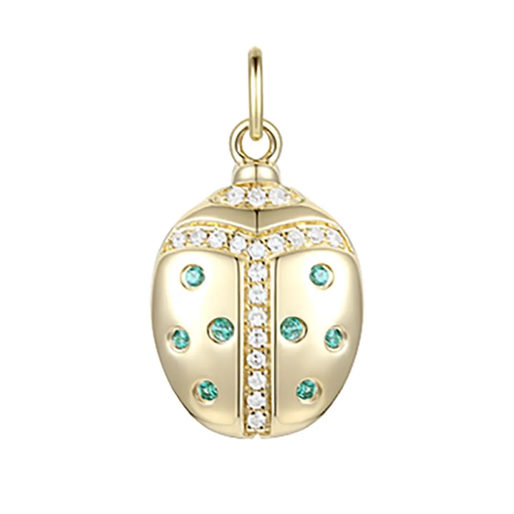 Emerald & Diamond Lady Bug Charm 11.5X9.8mm