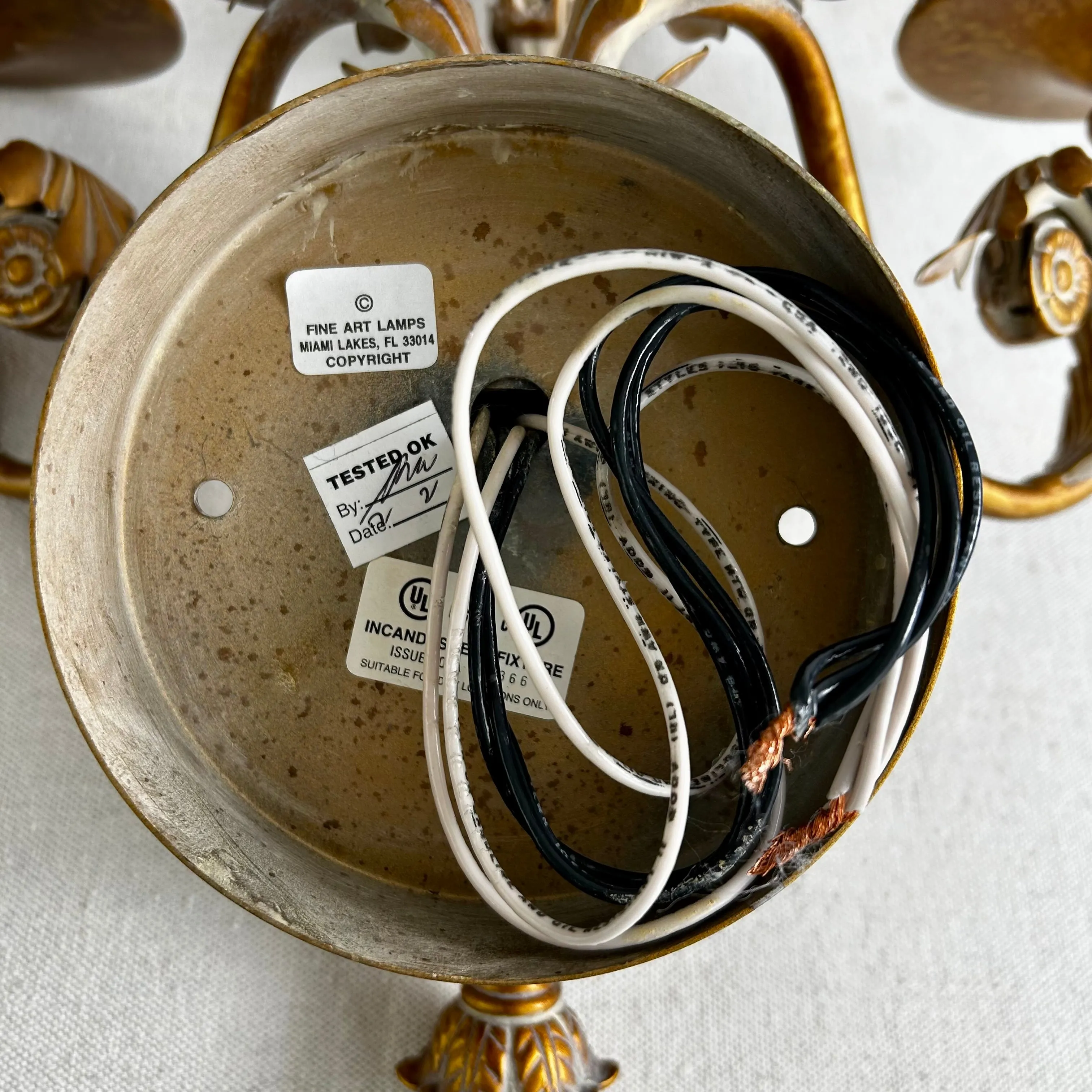 Fine Arts Lamps Wall Sconce, Three Candle Light, Gilt, Ornate