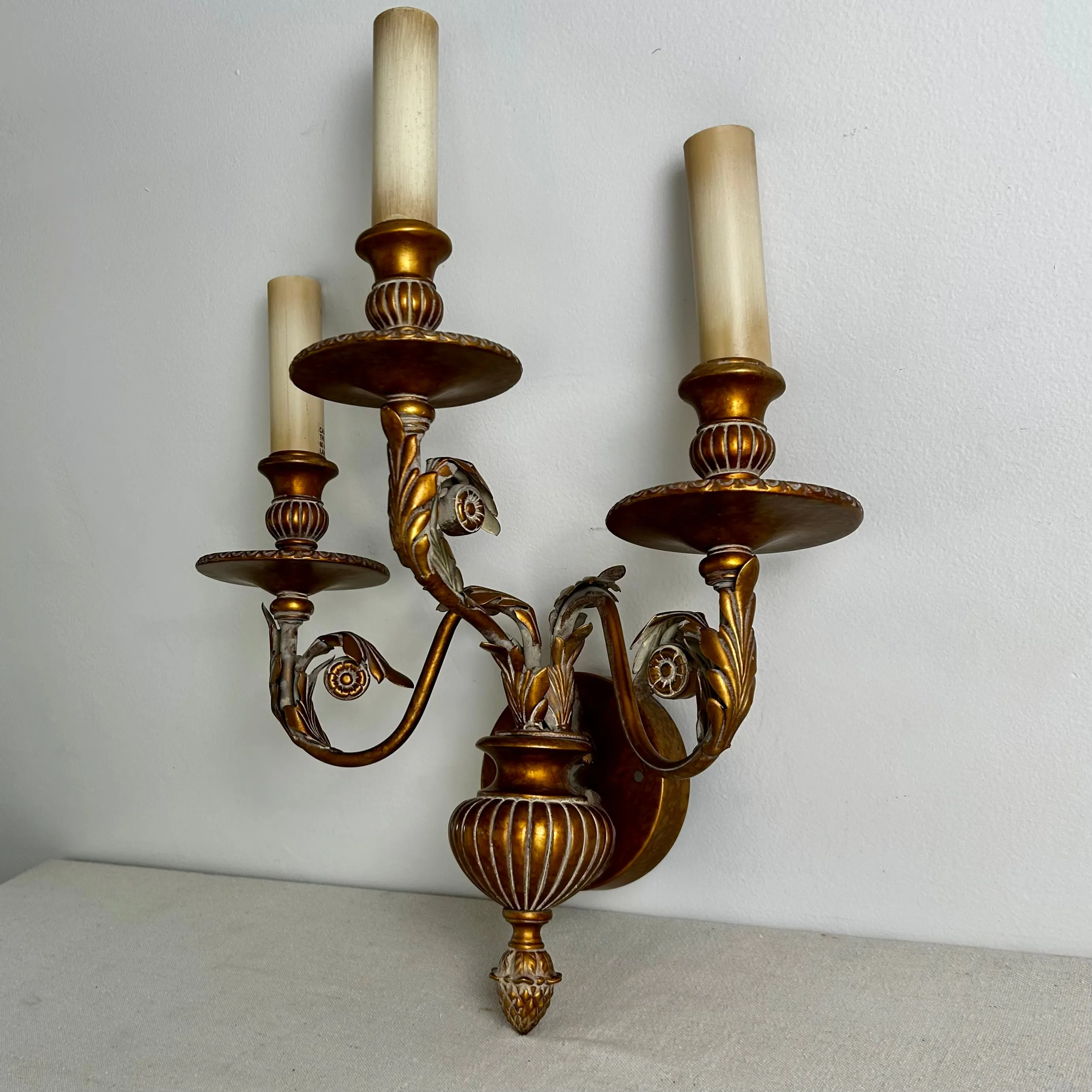 Fine Arts Lamps Wall Sconce, Three Candle Light, Gilt, Ornate